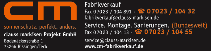 Anzeige Clauss Markisen Projekt GmbH