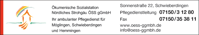 Anzeige Ökumenische Sozialstation Nördliches Strohgäu ÖSS gGmbH