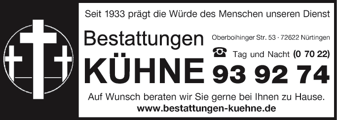 Anzeige Bestattungen Kühne GmbH