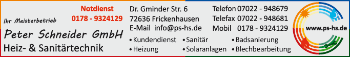 Anzeige Peter Schneider GmbH Heiz- & Santärtechnik