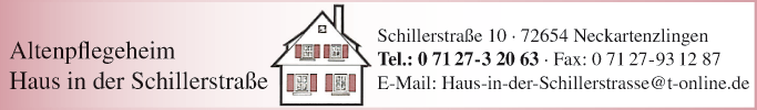 Anzeige Altenpflegeheim "Haus in der Schillerstraße"