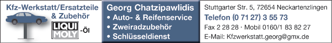 Anzeige Auto- und Reifenservice Chatzipawlidis