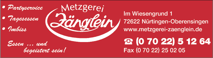 Anzeige Metzgerei Zänglein