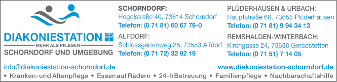 Anzeige Pflegedienste Diakoniestation Schorndorf