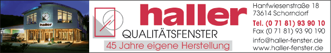 Anzeige haller Fensterbau GmbH