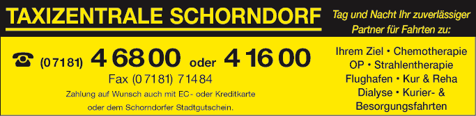 Anzeige Taxi-Zentrale Schorndorf