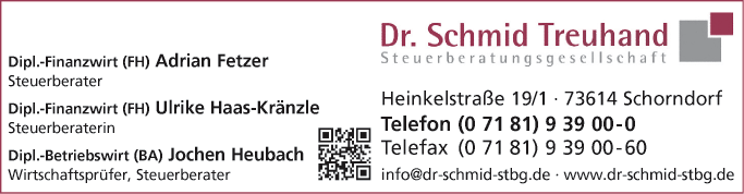 Anzeige Dr. Schmid Treuhand GmbH Steuerberatungsgesellschaft
