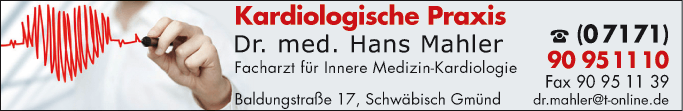 Anzeige Mahler Hans Dr.med. Facharzt für Innere Medizin