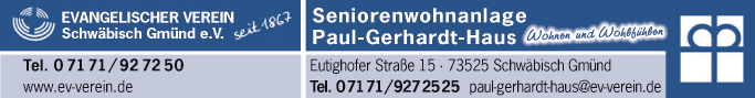 Anzeige Seniorenwohnanlage Paul- Gerhardt-Haus / Evangelischer Verein