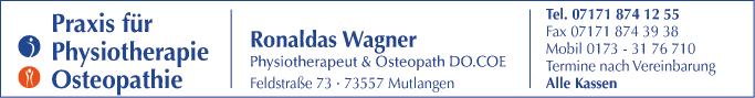 Anzeige Praxis für Physiotherapie & Osteopathie Ronaldas Wagner