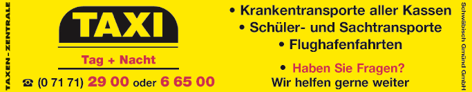 Anzeige Taxenzentrale Schwäbisch Gmünd GmbH