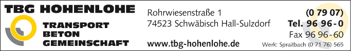Anzeige Transportbeton TBG Hohenlohe