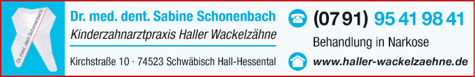 Anzeige Praxis für Kinder- & Jugendzahnheilkunde Dr. med. dent. Sabine Schonenbach