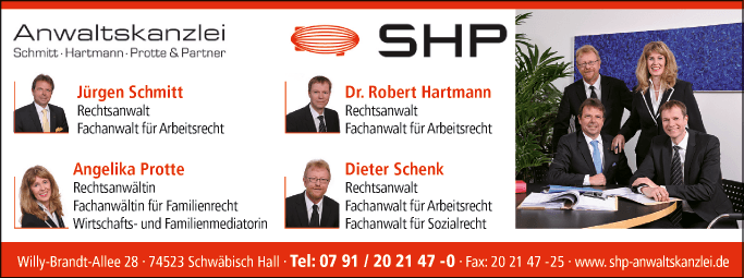 Anzeige Anwaltskanzlei SHP Schmitt, Hartmann, Protte & Partner
