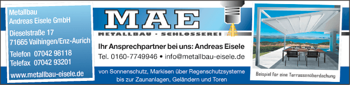 Anzeige Schlosserei Metallbau A. Eisele GmbH