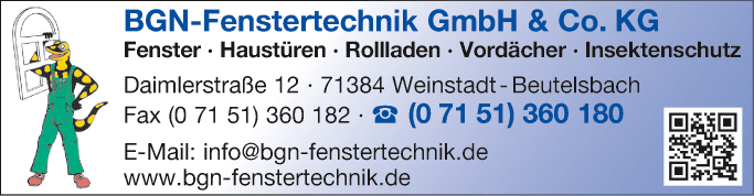 Anzeige BGN-Fenstertechnik GmbH & Co. KG