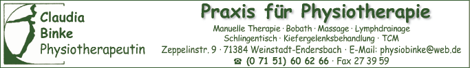 Anzeige Binke Claudia Praxis für Physiotherapie