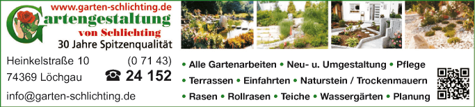 Anzeige Gartengestaltung von Schlichting