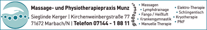 Anzeige Massage- und Physiotherapiepraxis Munz