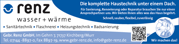 Anzeige Gebr. Renz GmbH wasser + wärme
