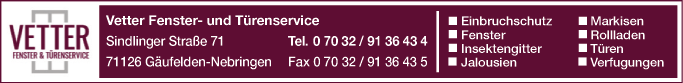 Anzeige Vetter Fenster- und Türenservice
