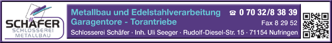 Anzeige Schlosserei Schäfer Inh. Uli Seeger