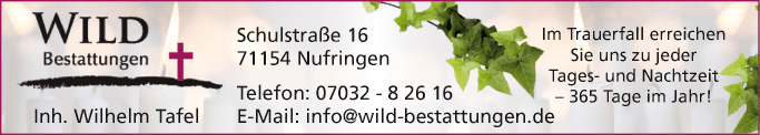 Anzeige Bestattungen Wild