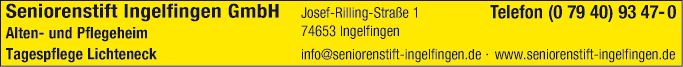 Anzeige Seniorenstift Ingelfingen GmbH Alten- u. Pflegeheim