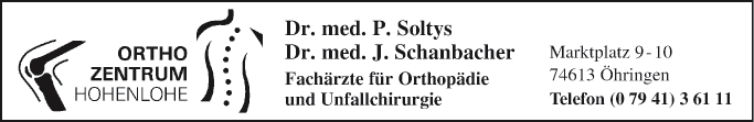 Anzeige Dres. Soltys u. Schanbacher FA für Orthopädie & Unfallchirurgie