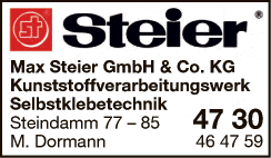 Anzeige Max Steier GmbH & Co. KG Kunststoffverarbeitung u. Selbstklebetechnik