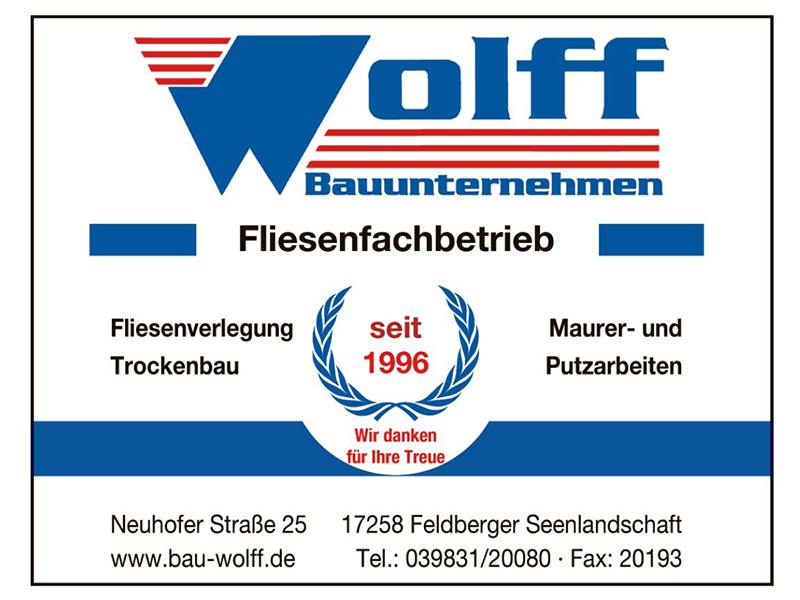 Wolff Bauunternehmen Fliesenfachbetrieb in Feldberger Seenlandschaft - Logo Wolff Bauunternehmen Fliesenfachbetrieb in Feldberger Seenlandschaft - Logo